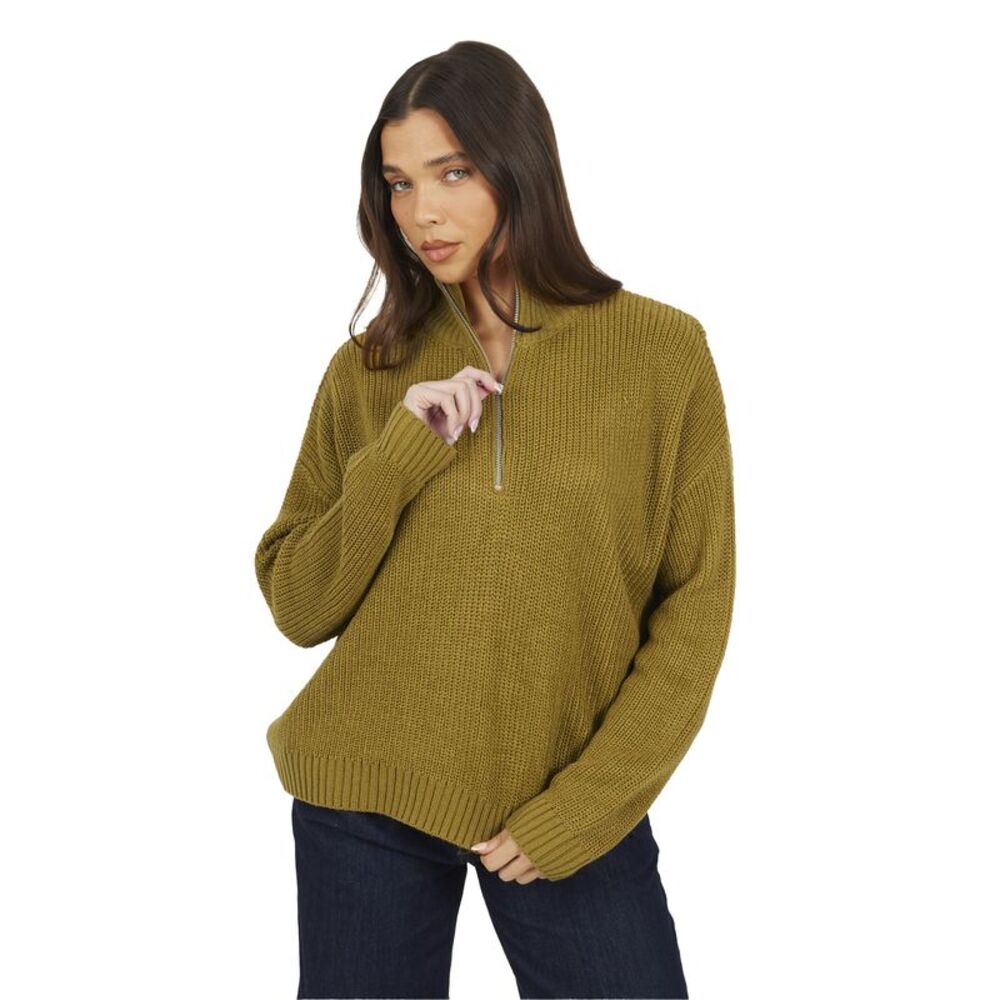 Brave Soul Womens/Ladies Half Zip Sweater / Olive Green